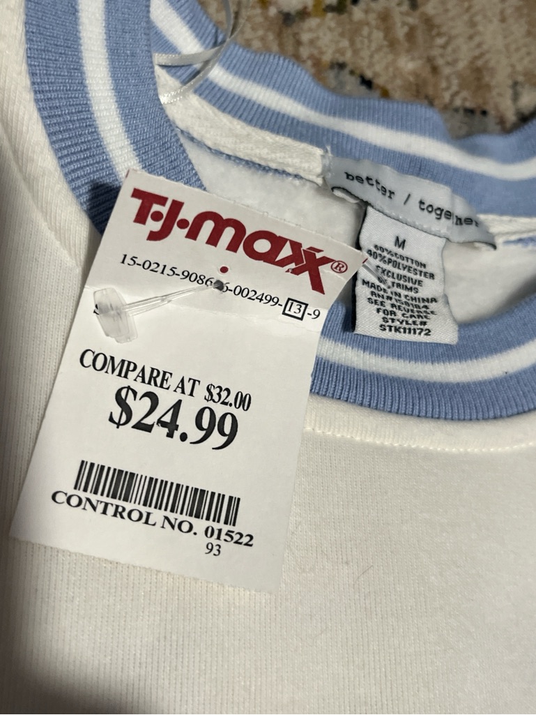 T.J.Maxx Cream And Light Blue Crewneck Sweatshirt With Graphic Back — image 4 of 4